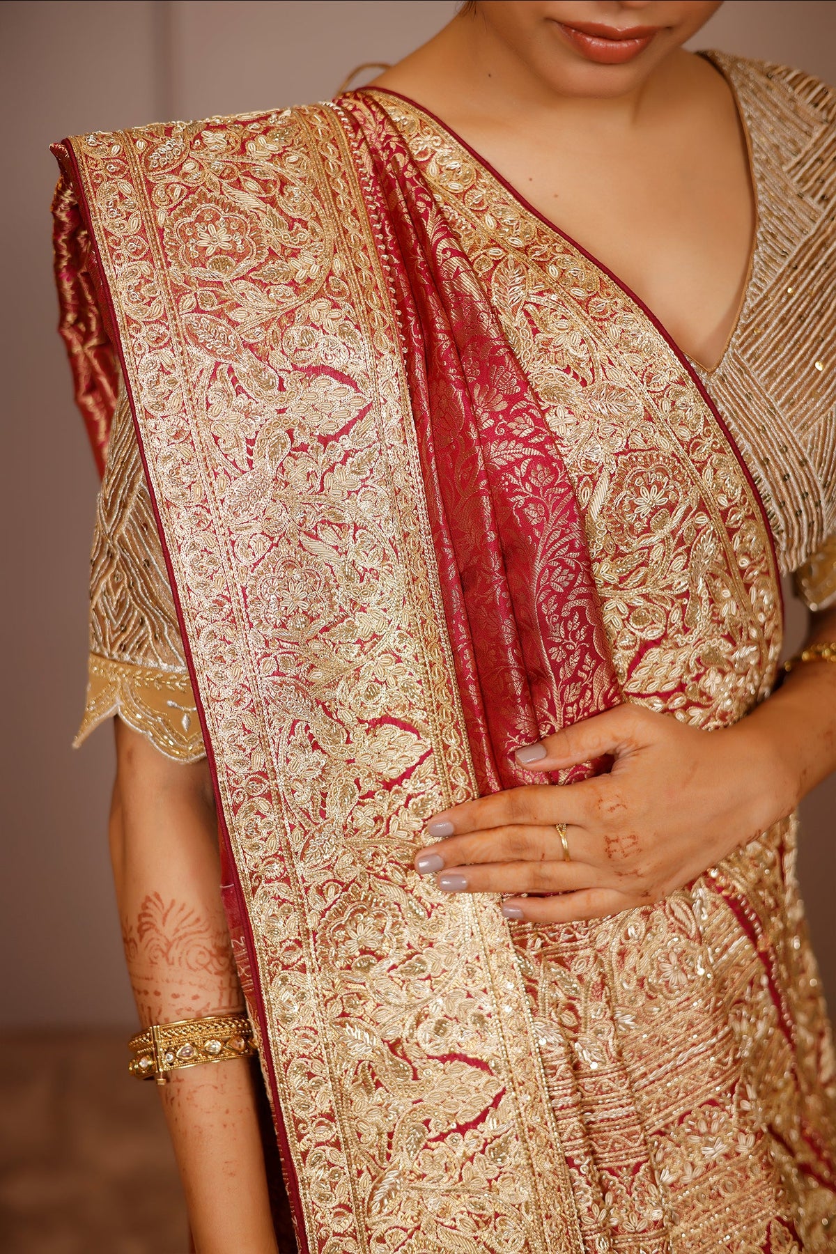Magenta Kanchipuram Silk Traditional All Over Woven Saree with Handworked Border and Pallu