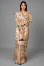 Light Beige Tissue Designer Handworked Saree