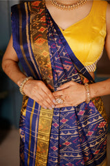 Blue Silk Rajkoti Ikkat Patola Woven Saree