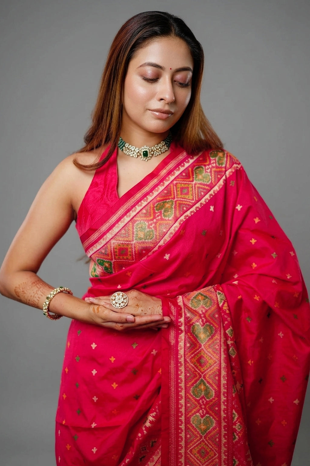 Pink Banarasi Semi Silk Woven Saree with Patola Border and Pallu
