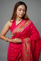 Pink Banarasi Semi Silk Woven Saree with Patola Border and Pallu
