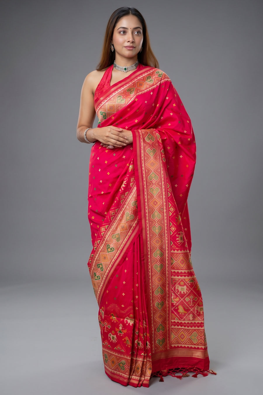 Pink Banarasi Semi Silk Woven Saree with Patola Border and Pallu