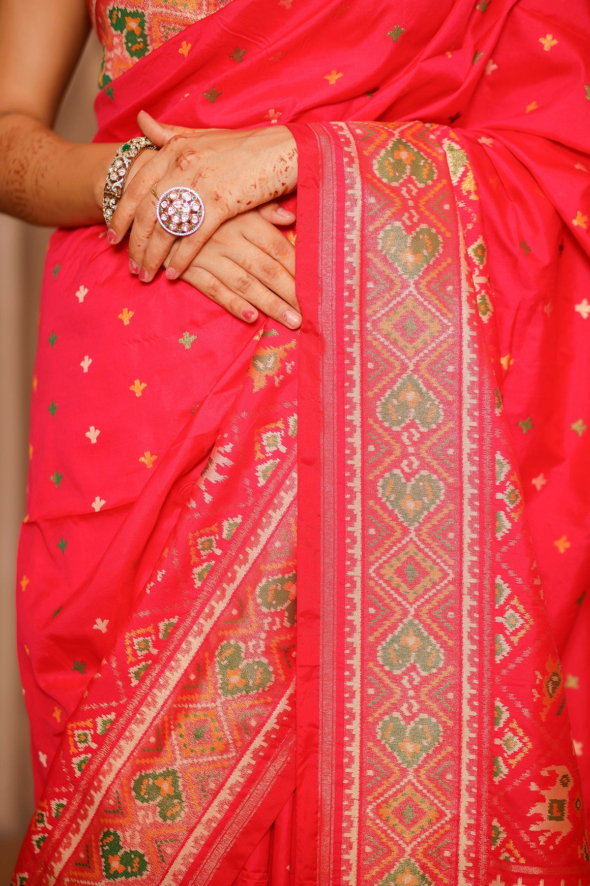 Pink Banarasi Semi Silk Woven Saree with Patola Border and Pallu