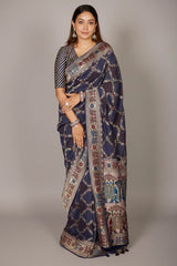 Blue Georgette Meenakari Checks Weaving Saree