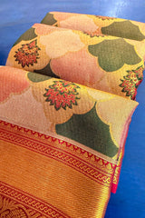 Golden Kanchipuram Tissue Silk Moroccan Design Woven Saree