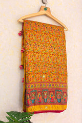 Yellow Dola Silk Pashmina Printed Saree with Sequin Cutdana Work