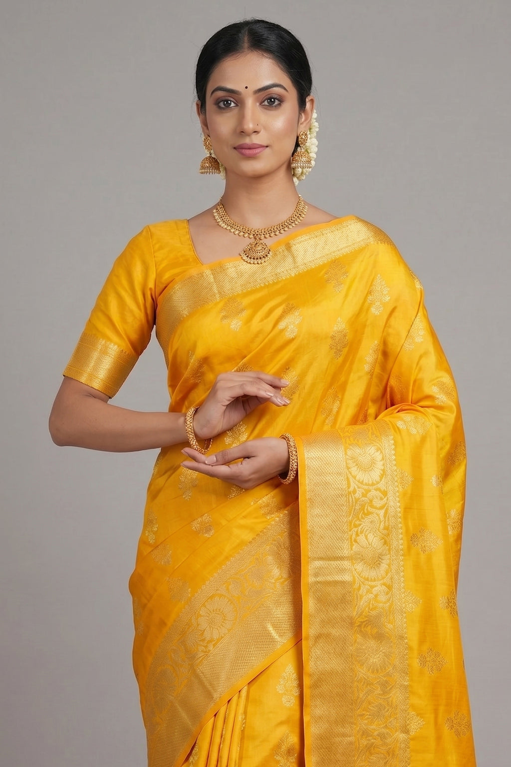 Yellow Kanchipuram Tissue Woven Saree