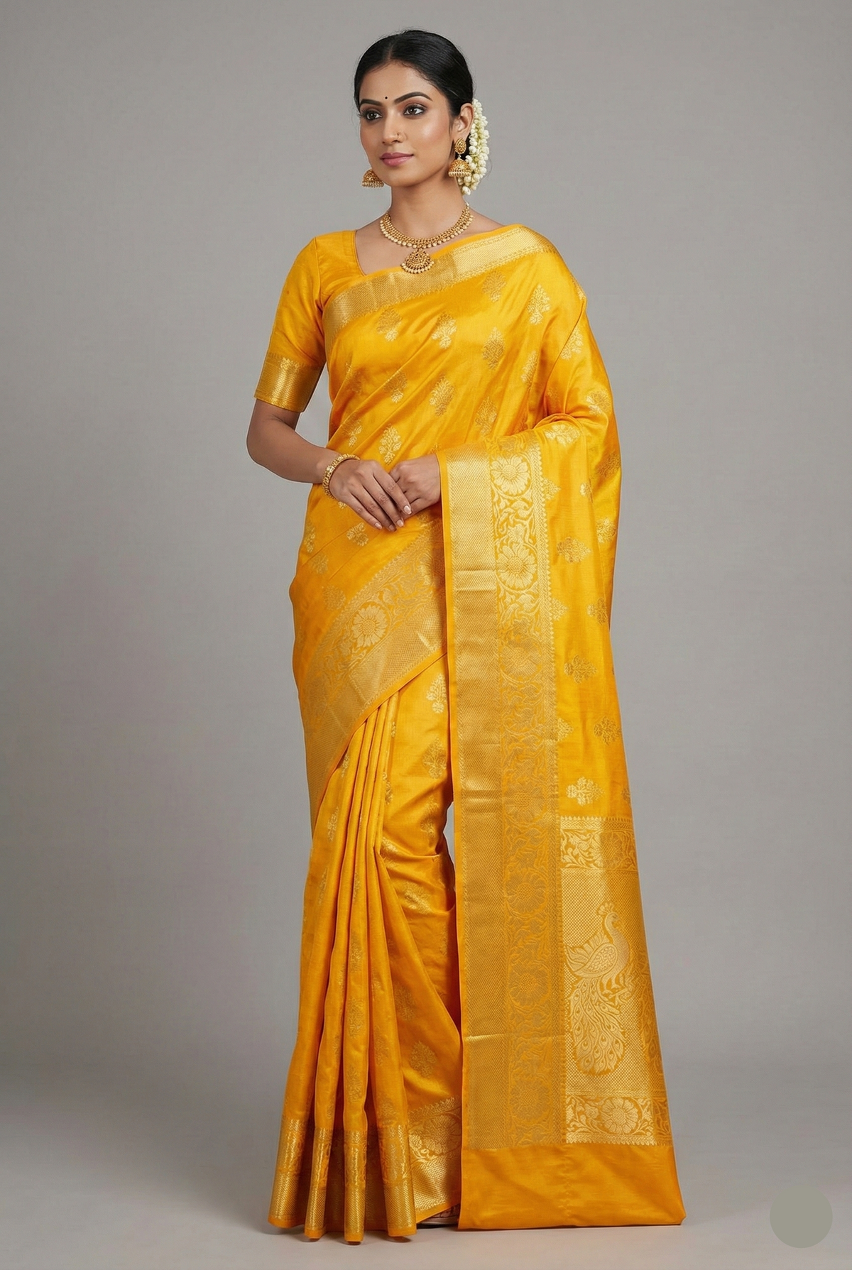 Yellow Kanchipuram Tissue Woven Saree