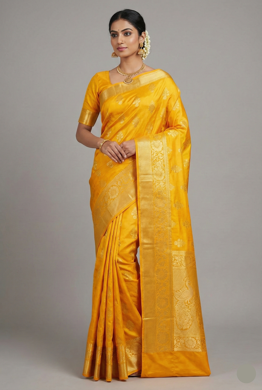 Yellow Kanchipuram Tissue Woven Saree