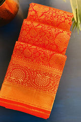 Rust Orange Kanchipuram Tissue Silk Traditional Woven Saree with Pink Hightlight