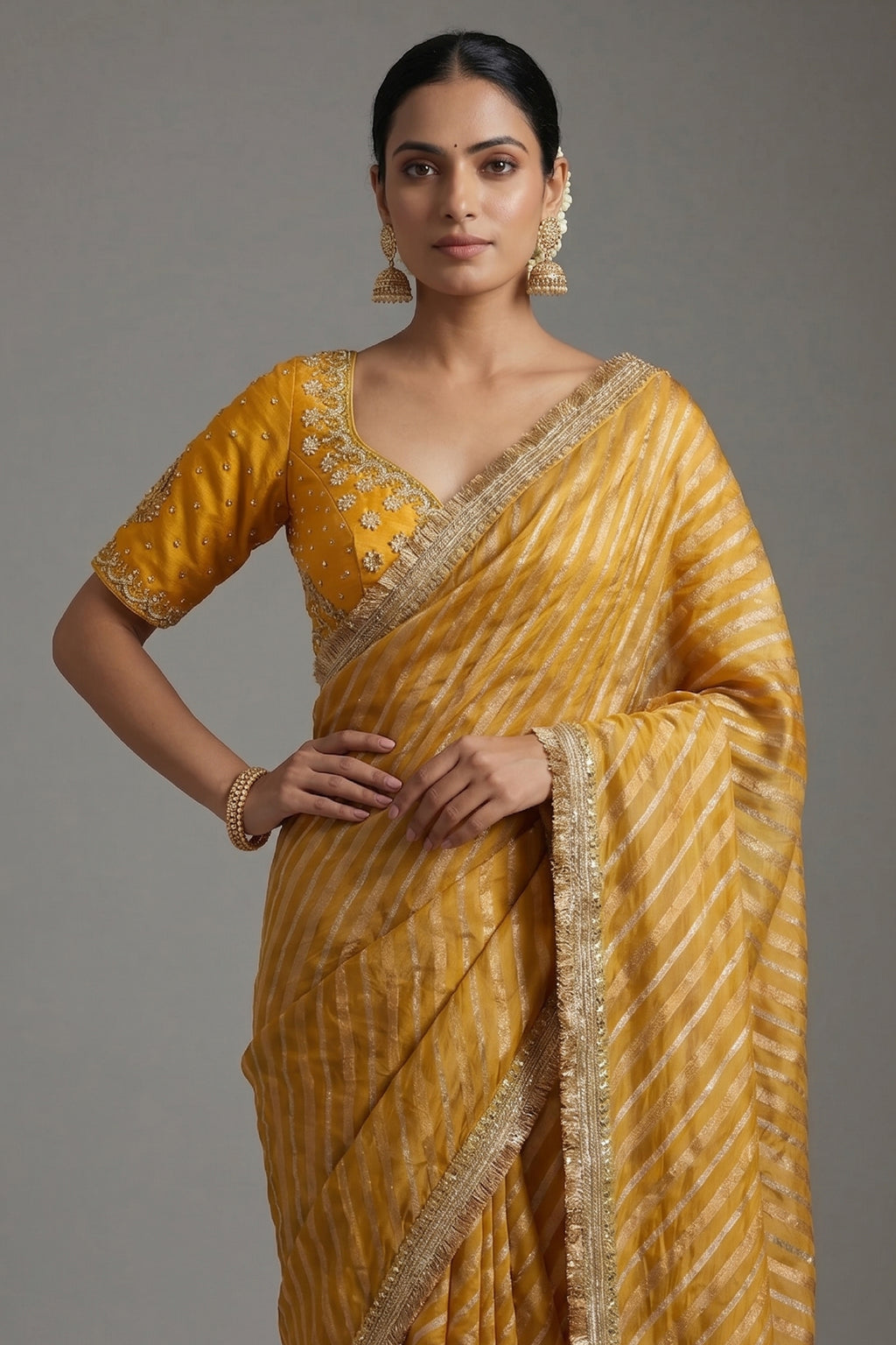 Yellow Tissue Woven Saree with Lace Work