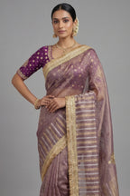 Purple Tissue Woven Saree with Lace Work