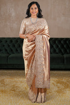 Golden Tissue Designer Saree with Handworked Scallop Border