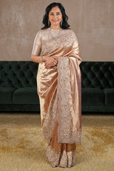 Golden Tissue Designer Saree with Handworked Scallop Border