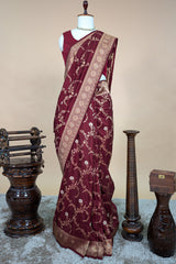 Magenta Art Silk Banarasi Woven Saree