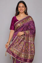 Purple Silk Traditional Woven Patola Saree with Cutdana and Beads Work