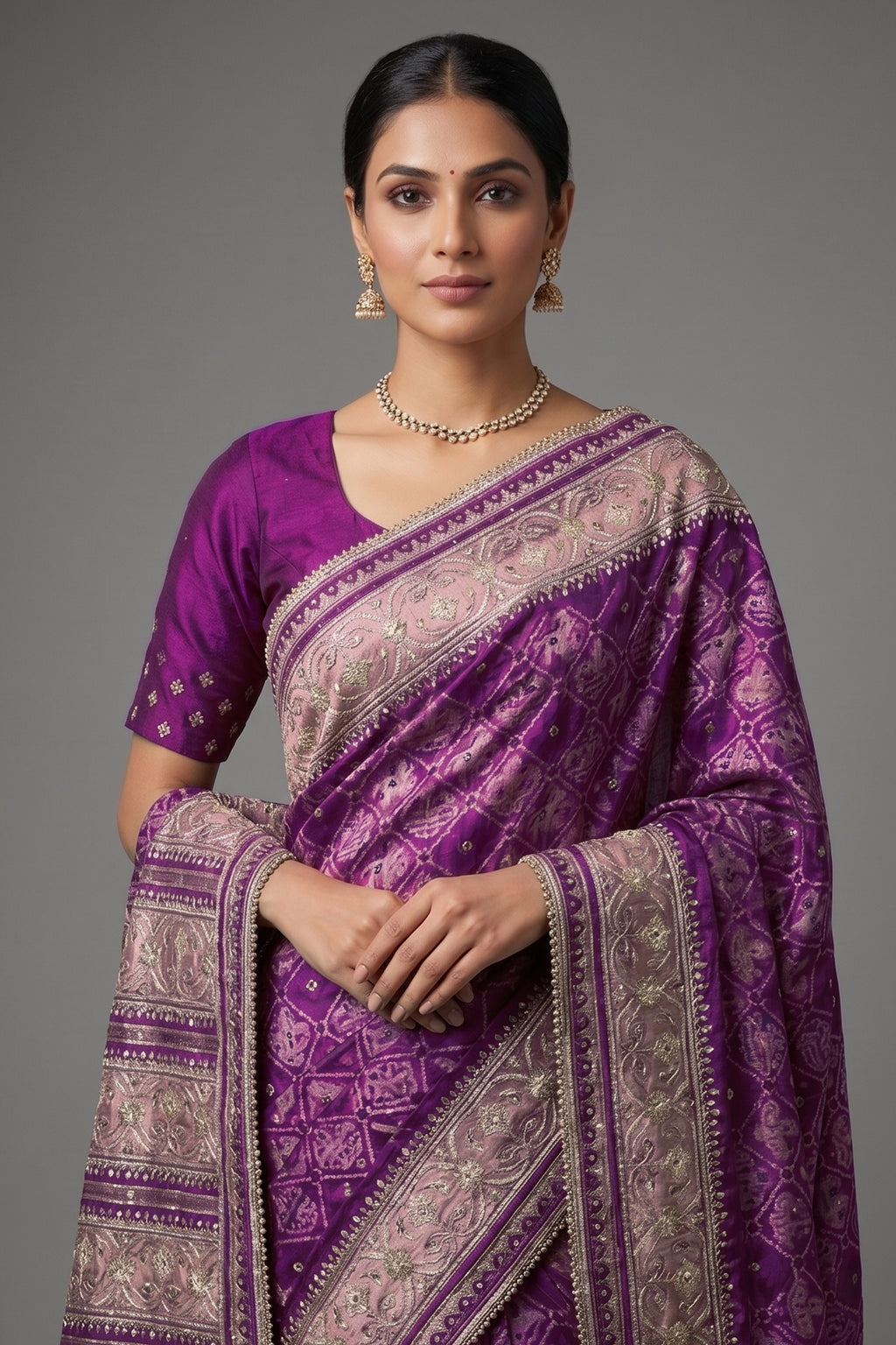 Rani Pink Silk Traditional Woven Patola Saree with Cutdana and Beads Work