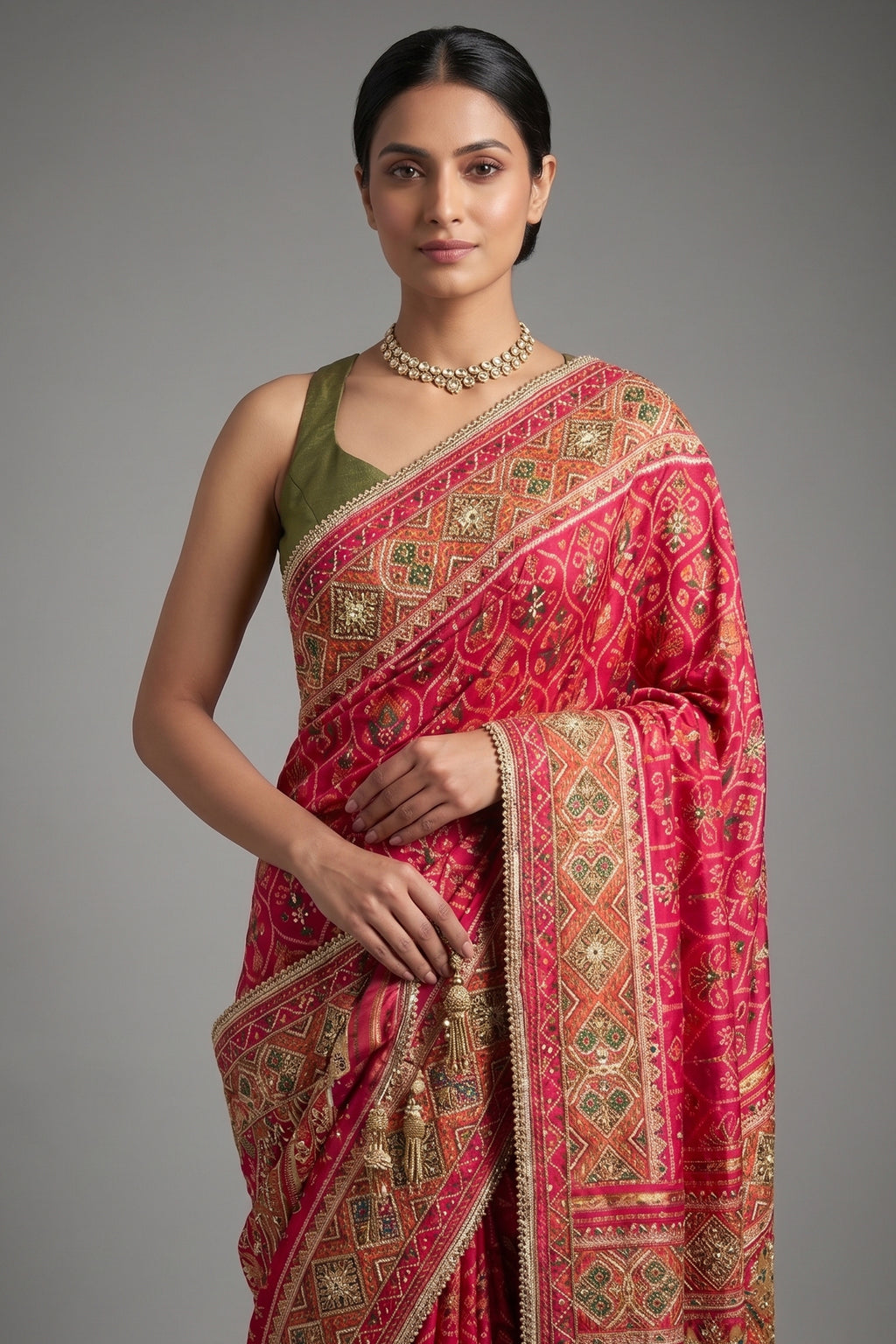 Pink Silk Traditional Woven Patola Saree with Cutdana and Beads Work