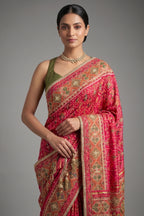 Pink Silk Traditional Woven Patola Saree with Cutdana and Beads Work