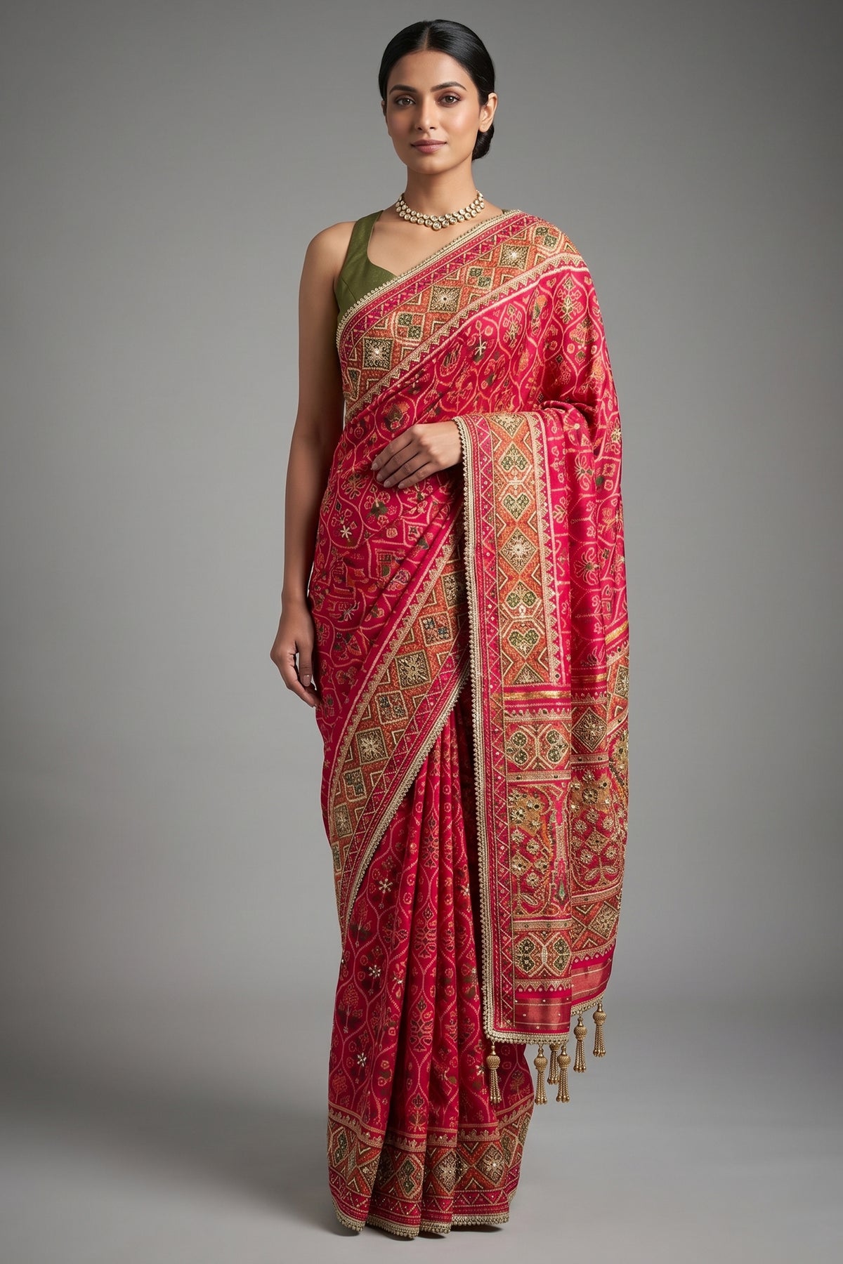 Pink Silk Traditional Woven Patola Saree with Cutdana and Beads Work