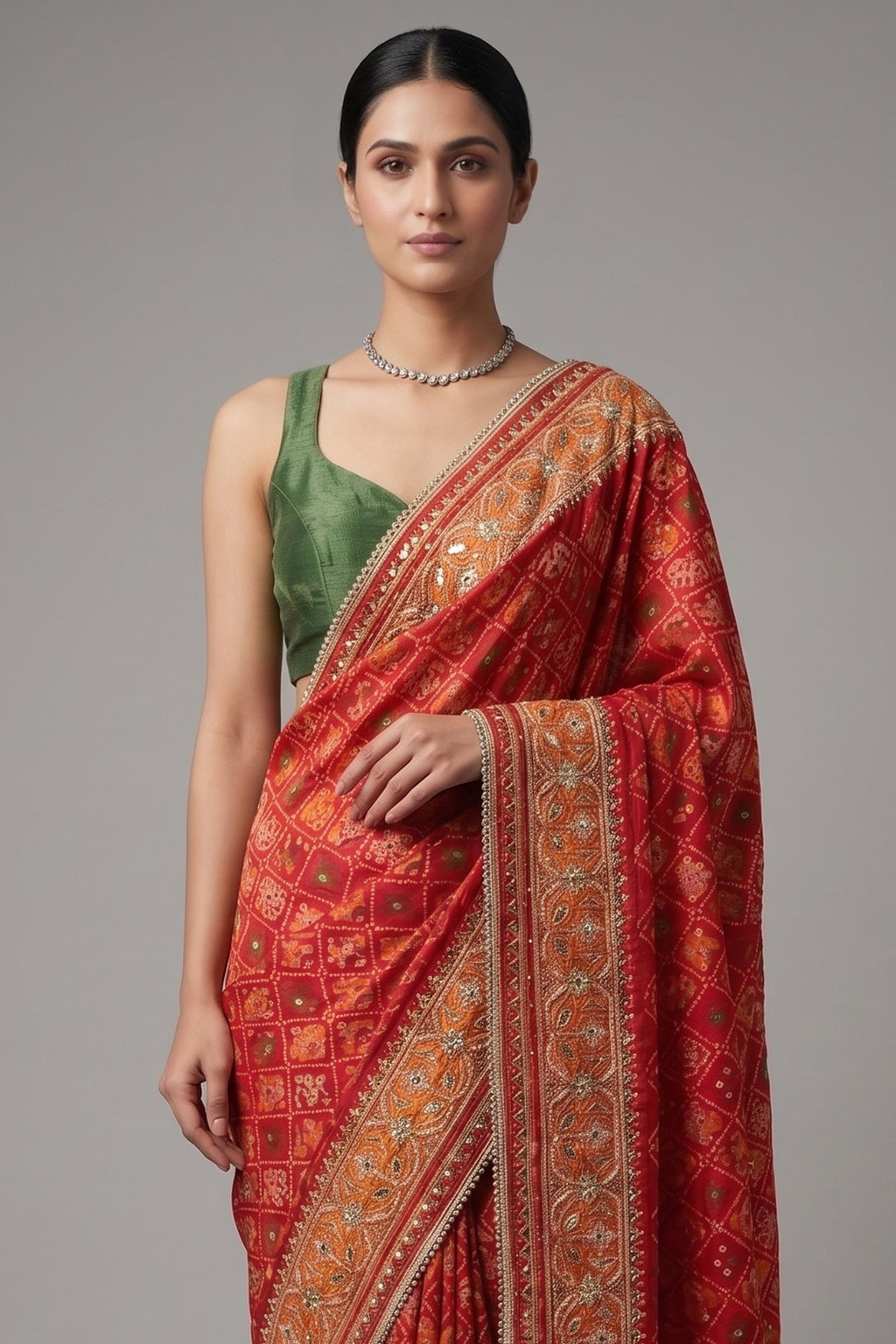 Red Silk Traditional Woven Patola Saree with Cutdana and Beads Work
