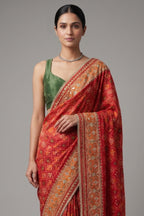 Red Silk Traditional Woven Patola Saree with Cutdana and Beads Work