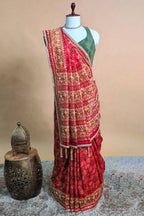 Red Silk Traditional Woven Patola Saree with Cutdana and Beads Work