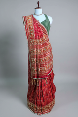 Red Silk Traditional Woven Patola Saree with Cutdana and Beads Work