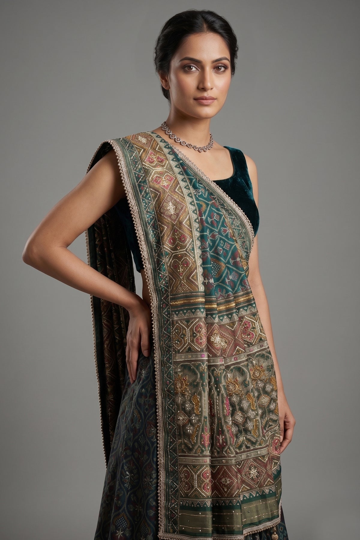 Green Silk Traditional Woven Patola Saree with Cutdana and Beads Work