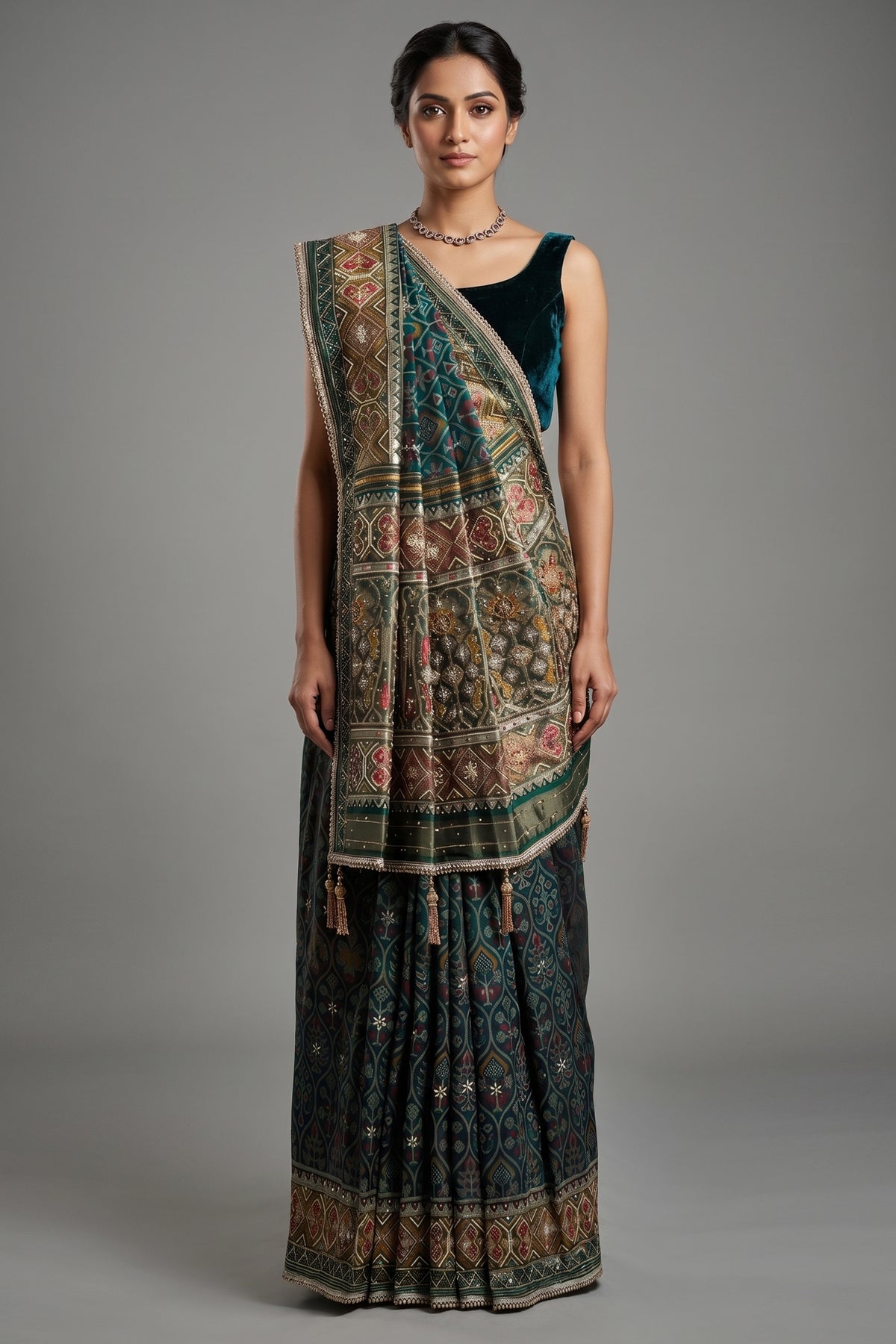 Green Silk Traditional Woven Patola Saree with Cutdana and Beads Work