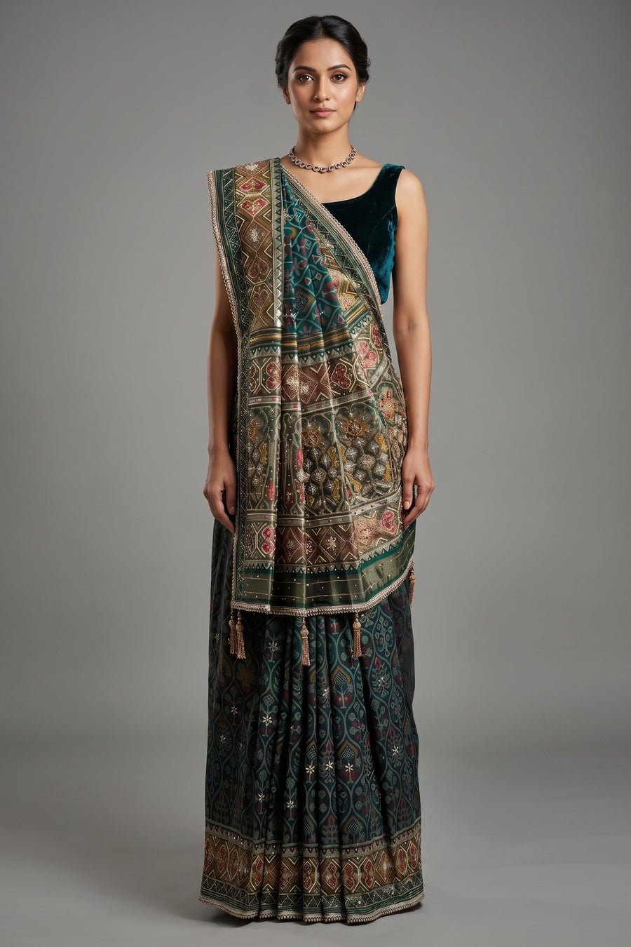 Green Silk Traditional Woven Patola Saree with Cutdana and Beads Work