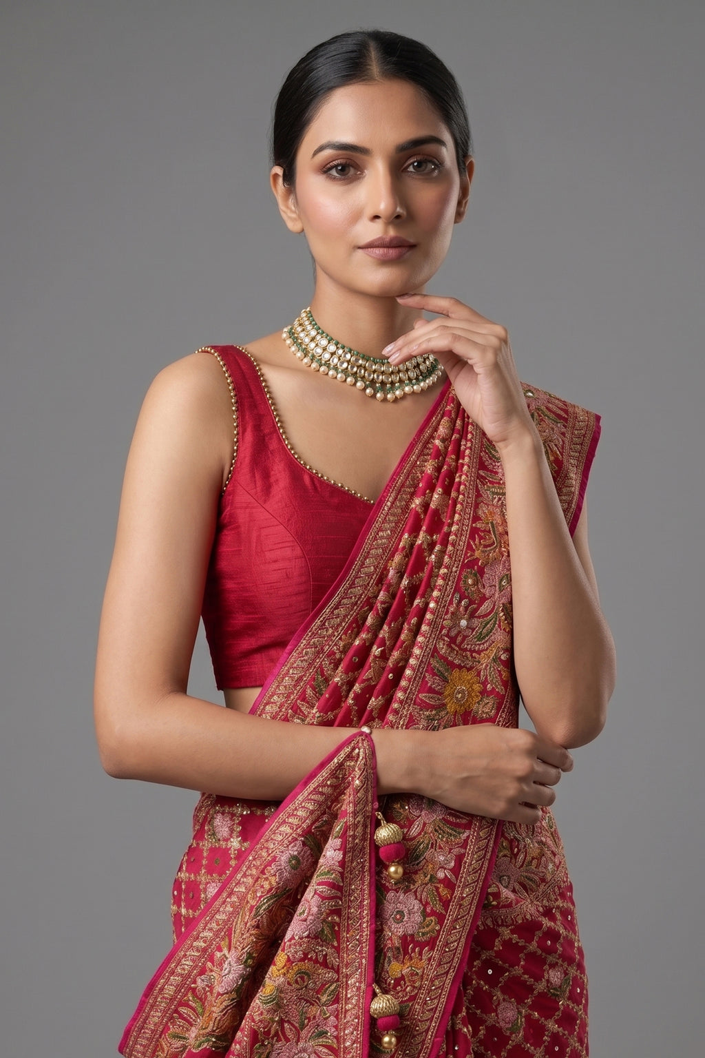Pink Georgette Floral Woven Bandhej Saree with Cutdana