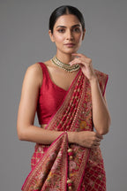 Pink Georgette Floral Woven Bandhej Saree with Cutdana