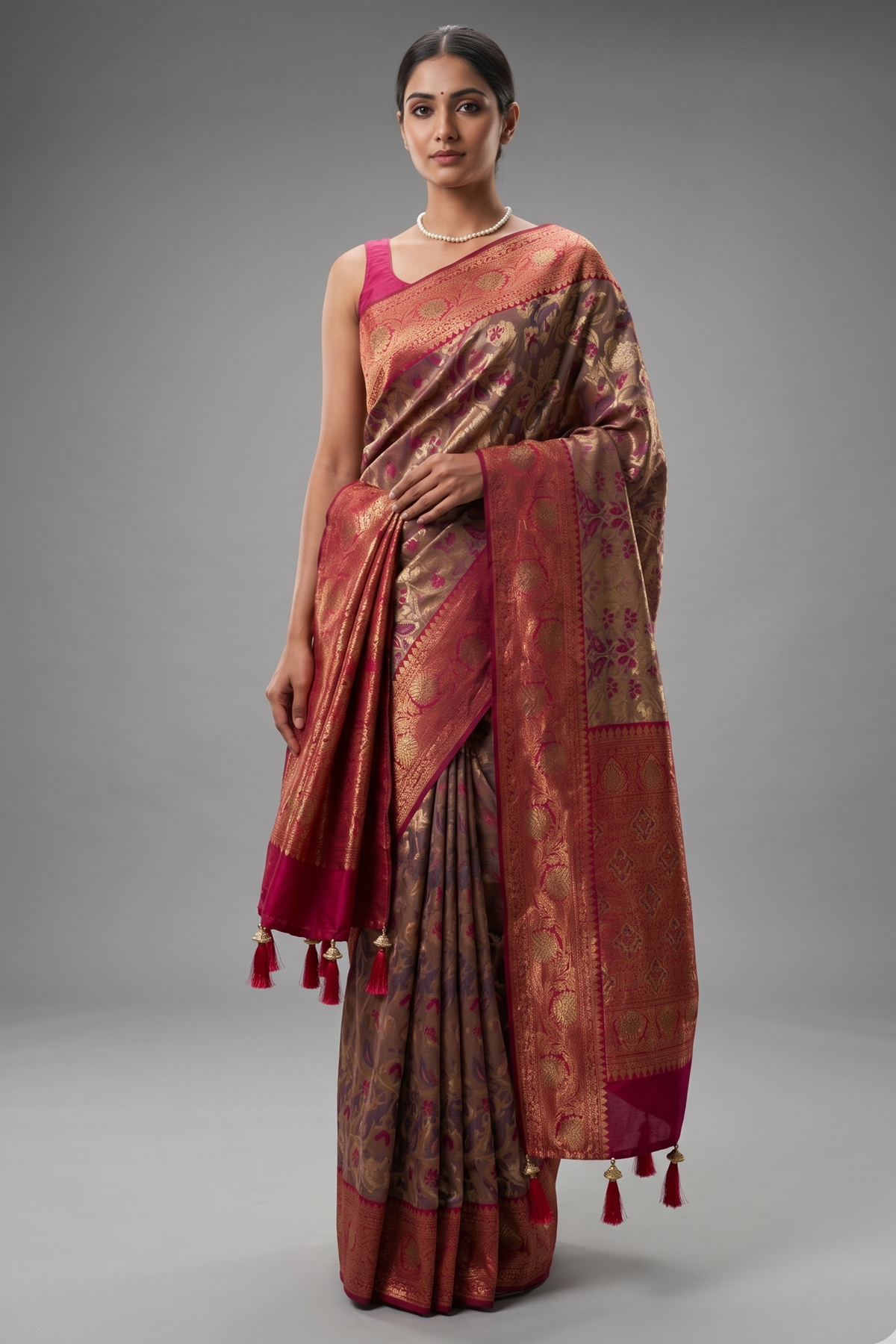 Golden Tissue Silk All Over Woven Saree with Swarovski Work