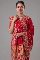 Red Dola Silk Bandhej Saree with Gota Work