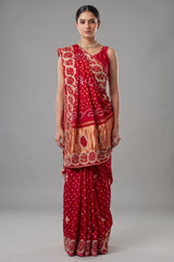 Red Dola Silk Bandhej Saree with Gota Work