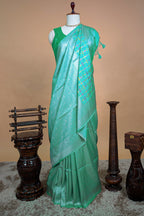 Turquoise Blue Dola Silk Woven Saree