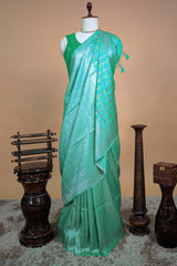 Turquoise Blue Dola Silk Woven Saree