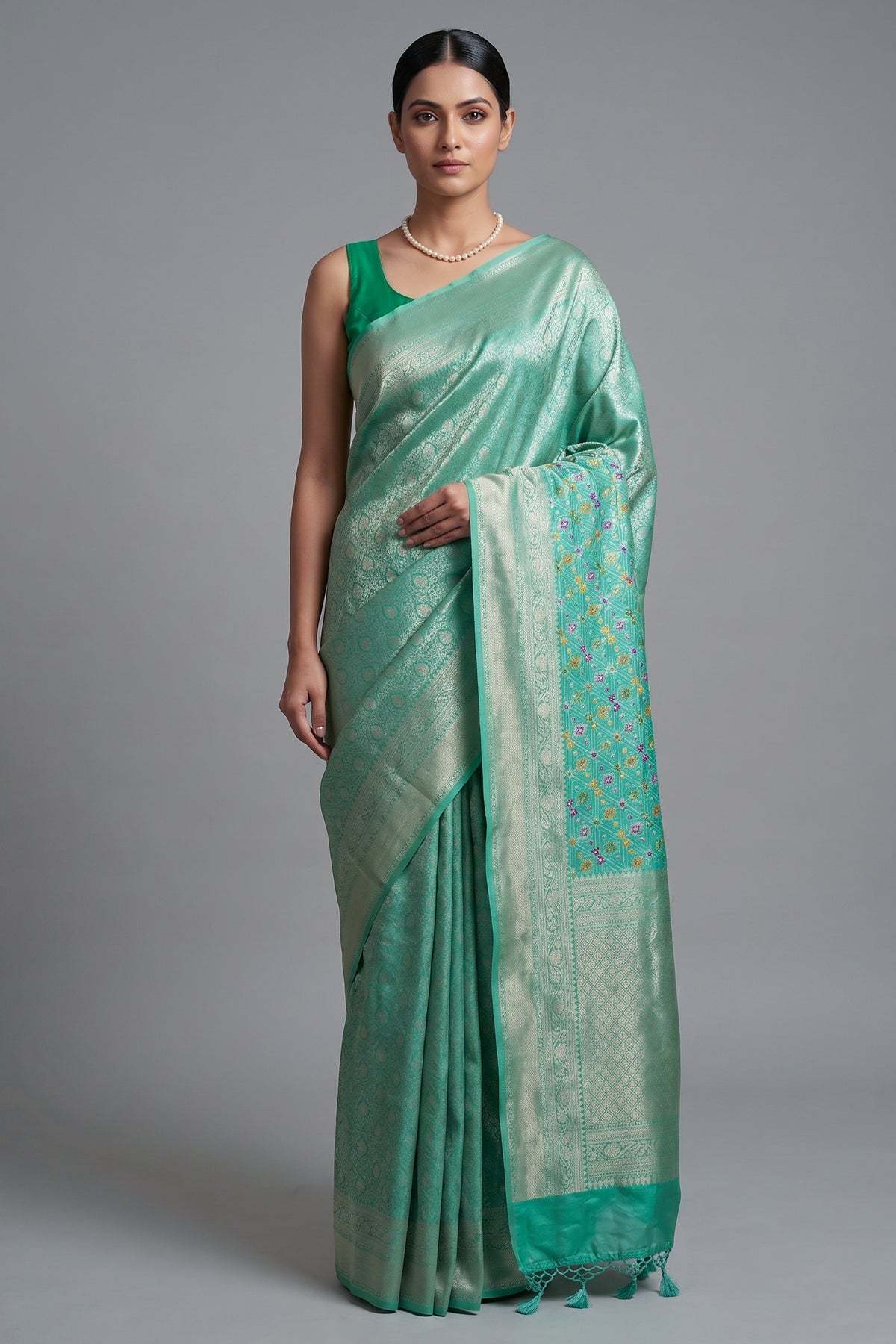 Turquoise Blue Dola Silk Woven Saree
