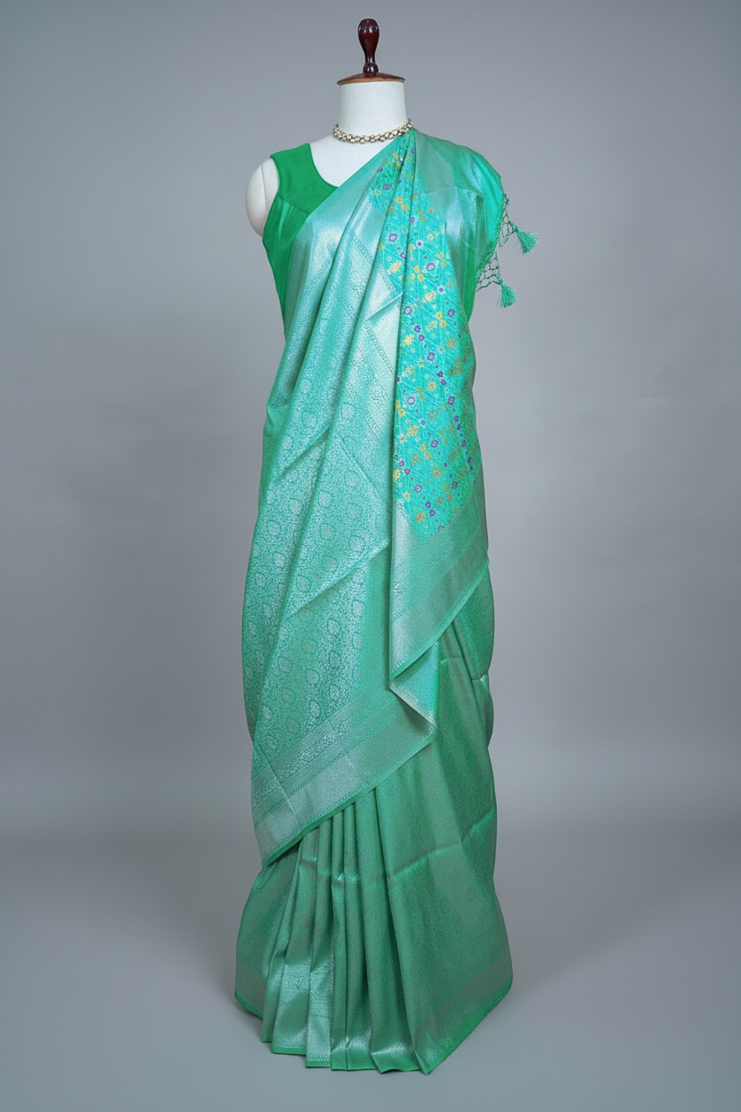 Turquoise Blue Dola Silk Woven Saree