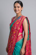 Sea Green Art Silk Saree with Patola Border and Contrast Pallu