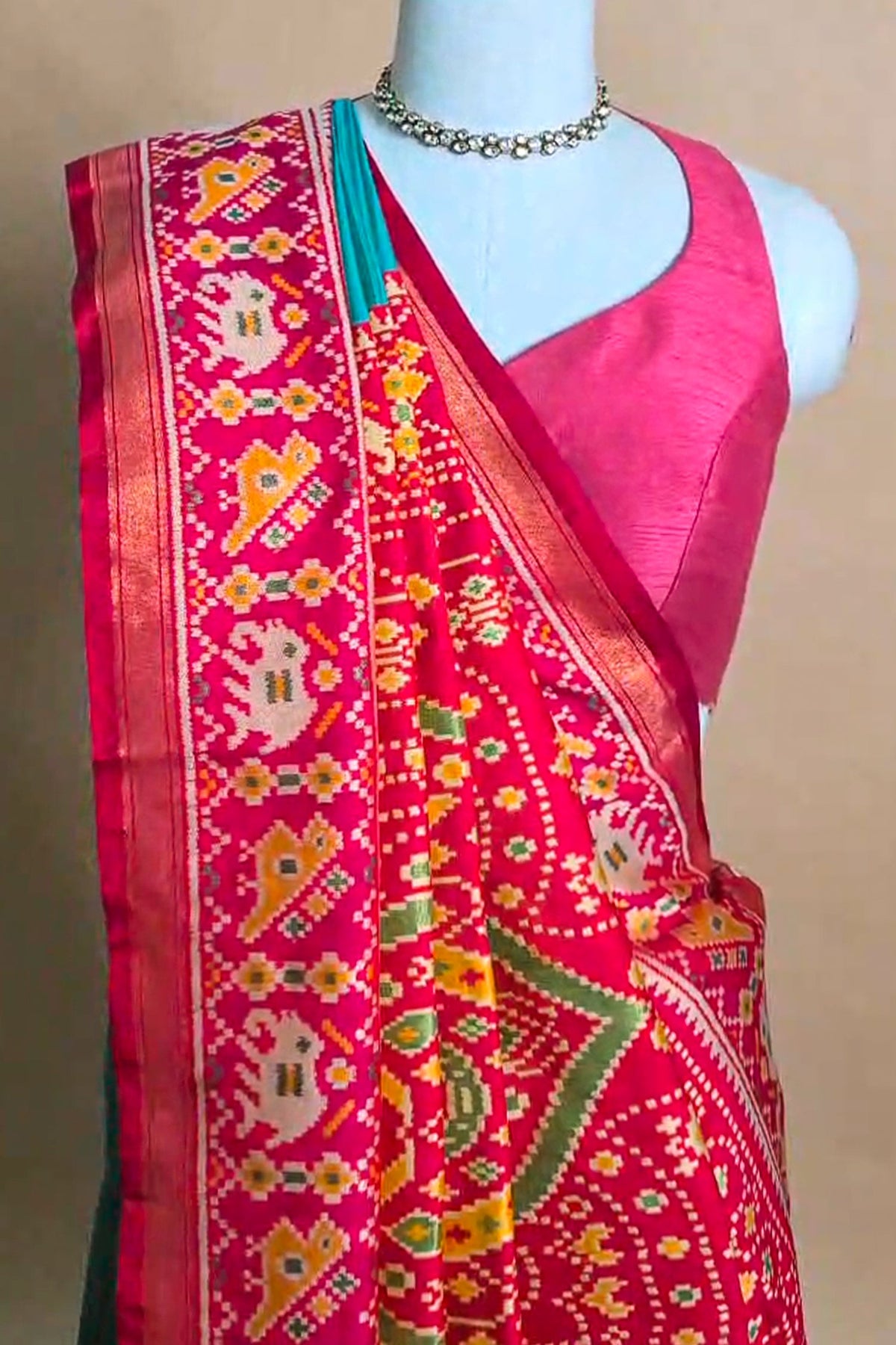 Sea Green Art Silk Saree with Patola Border and Contrast Pallu