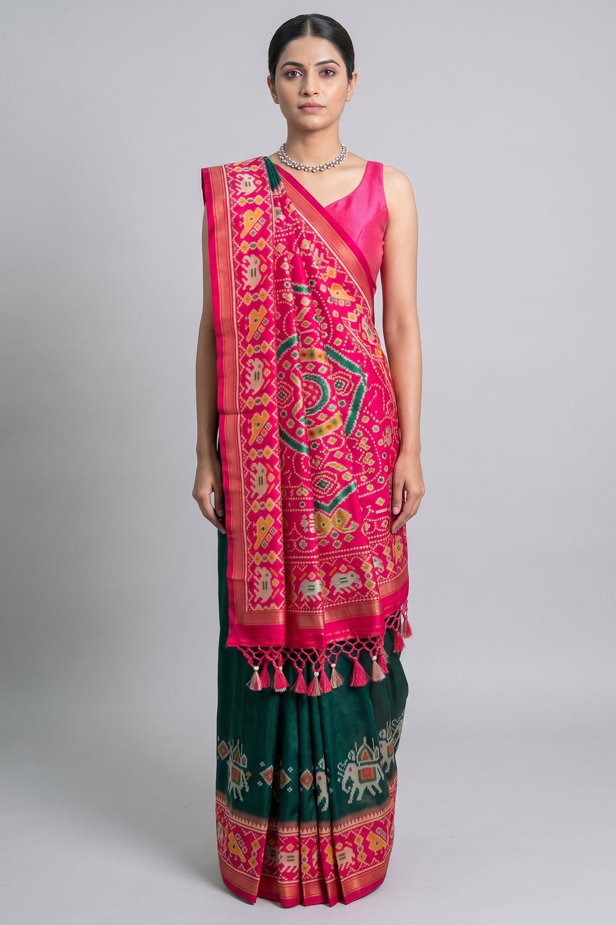 Green Art Silk Saree with Patola Border and Contrast Pallu Main image
