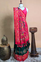 Green Art Silk Saree with Patola Border and Contrast Pallu