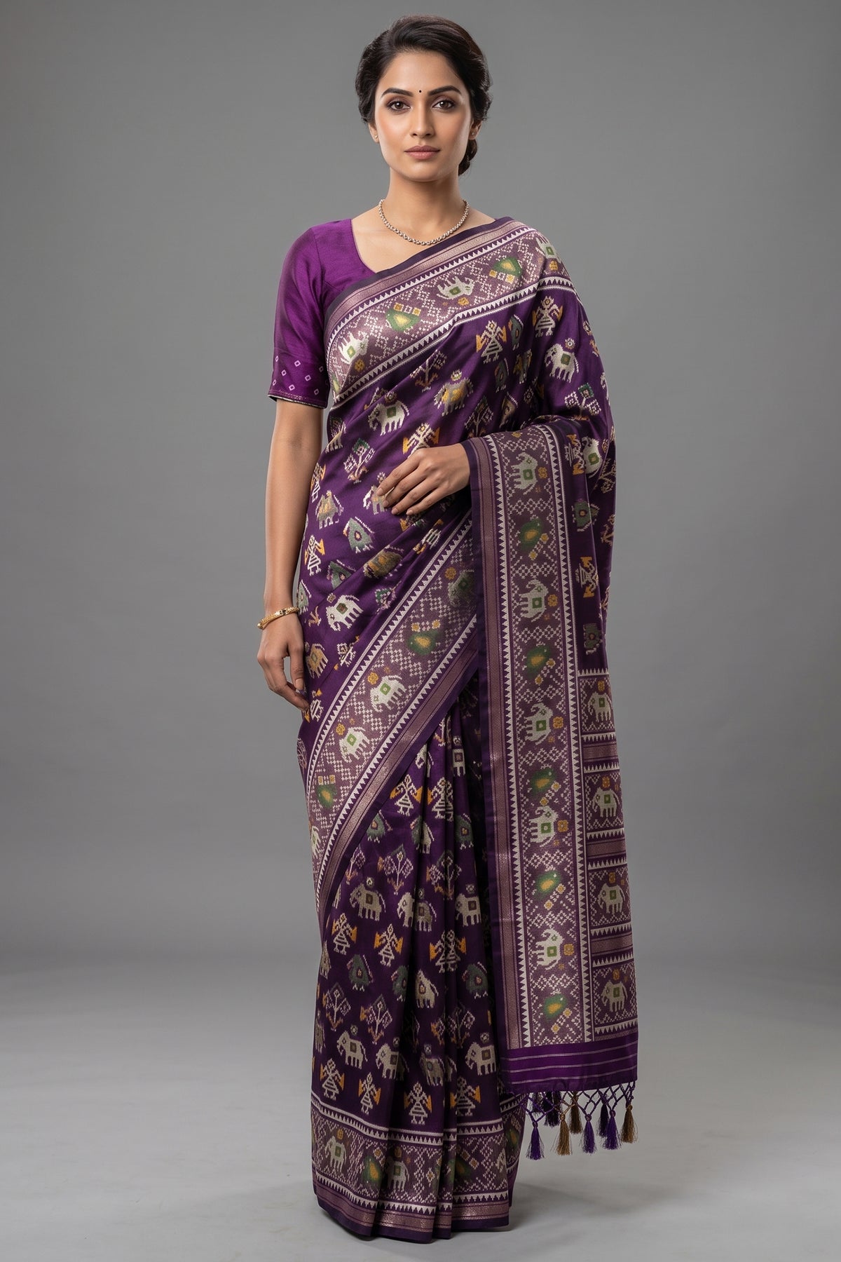 Purple Art Silk Woven Patola Saree