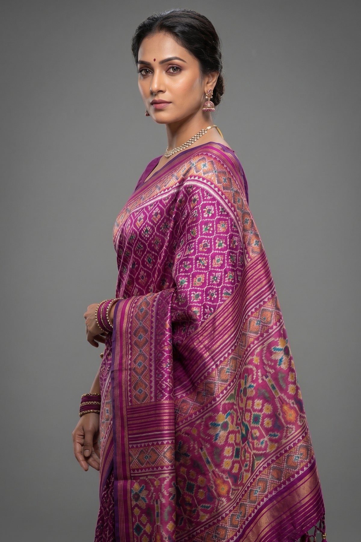Magenta Art Silk Patola Saree