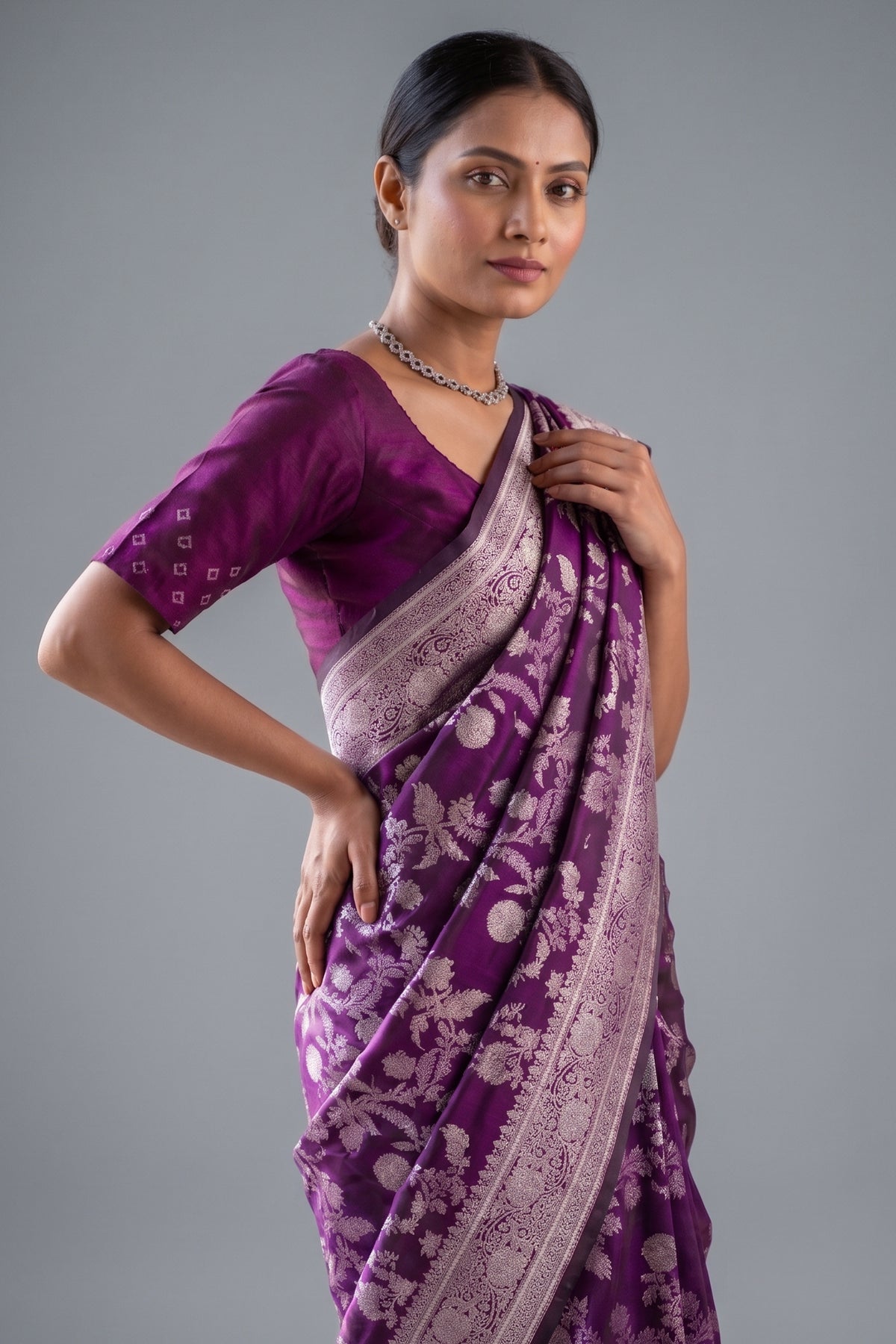 Purple Art Silk Woven Jaal Saree