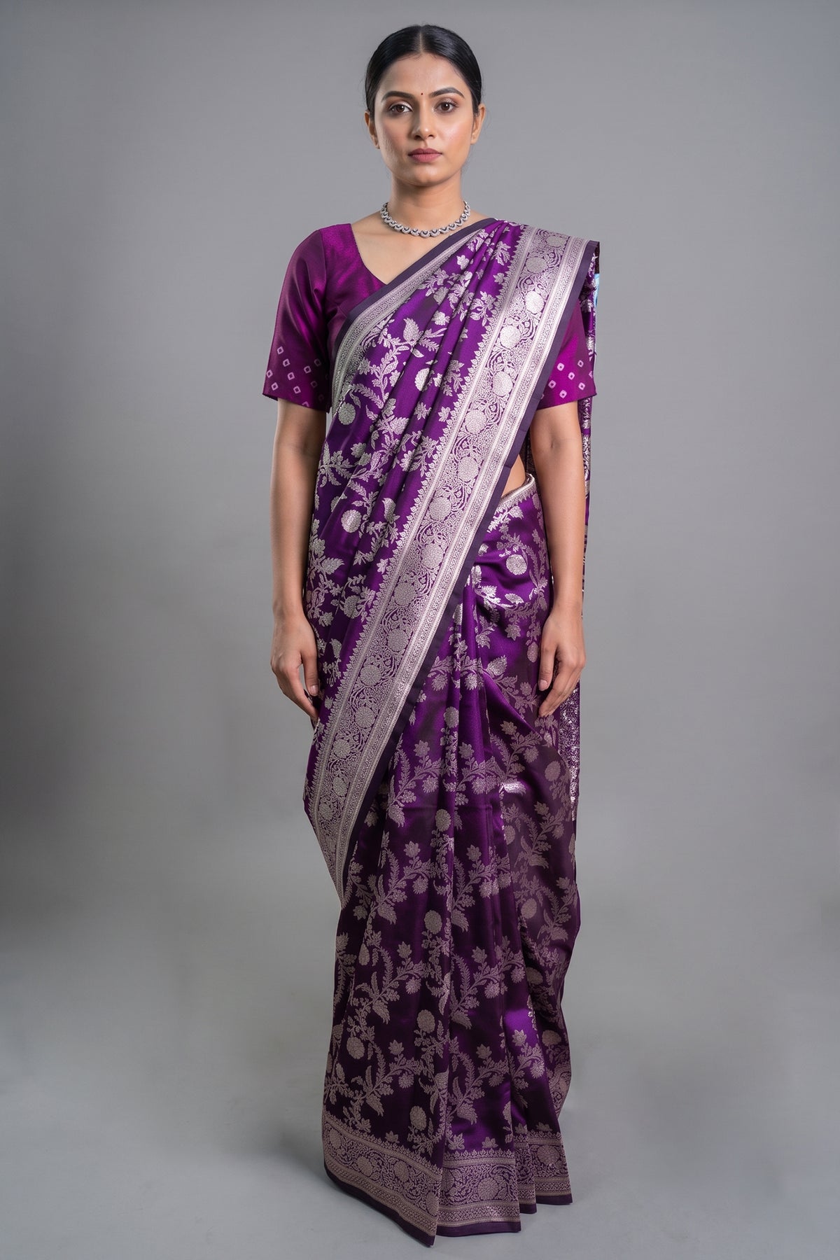 Purple Art Silk Woven Jaal Saree