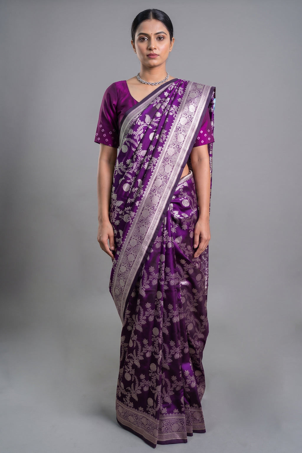 Purple Art Silk Woven Jaal Saree