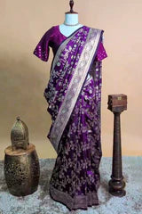 Purple Art Silk Woven Jaal Saree